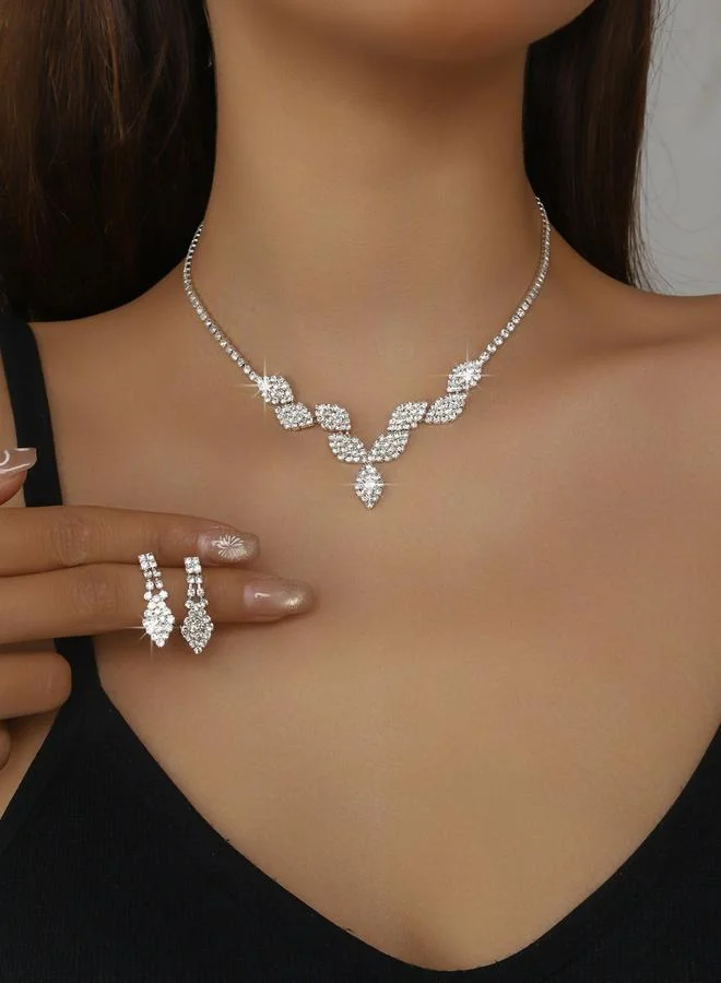 تايك تو طقم مجوهرات قطعتين عقد وأقراط مزين